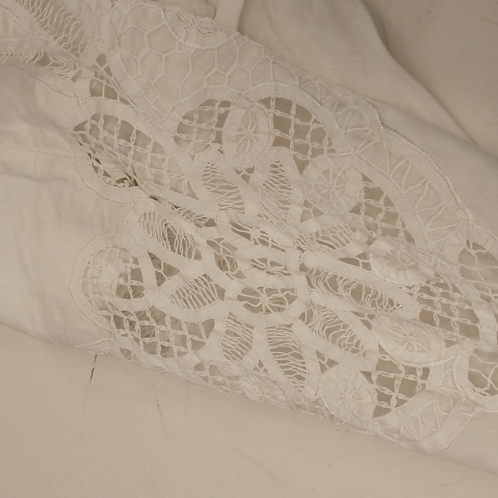 Vintage Nancy Johnson White Dress Circle Skirt Wide Waist Lace Detail Pockets - Picture 13 of 13